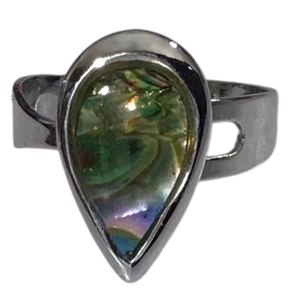 Abalone Shell Ring Silver Tone Adjustable Band Vi… - image 3